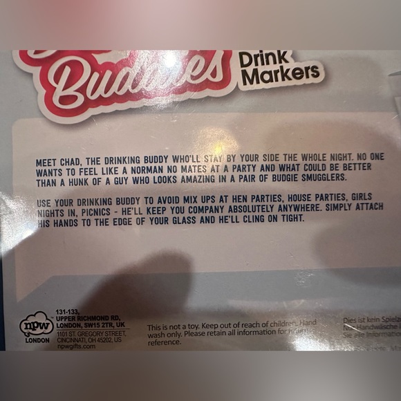 Drinking Buddies Beer Cocktail Wine Glass Male Novelty Charm Markers  (2)New NWP - Picture 15 of 15